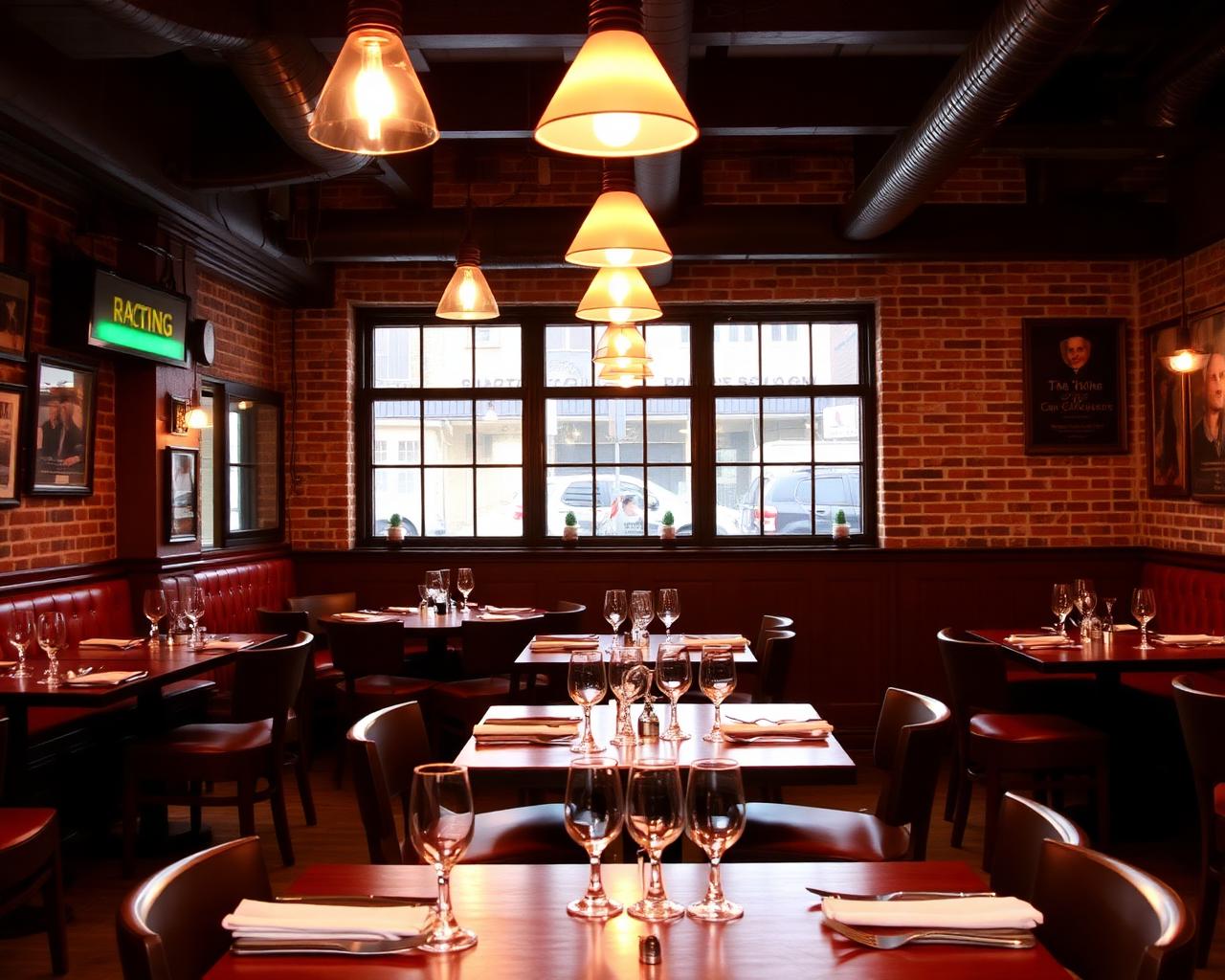 Dining room with exposed brick